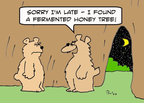 'Sorry I'm late - I found a fermented honey tree.'
