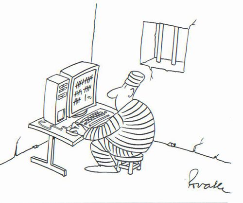 Prisoner counting off the days on his computer.