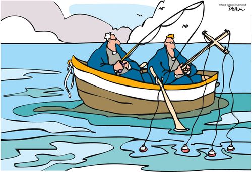 Religous leaders fishing.