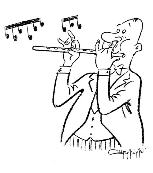 Playing the flute.