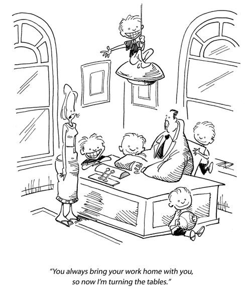 Woman with kids at husbands office.