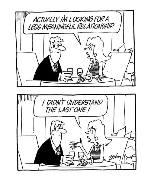 'Actually I'm looking for a less meaningful relationship.  I didn't understand the last one!'