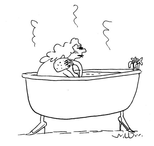 Bath with stiletto shoed feet.