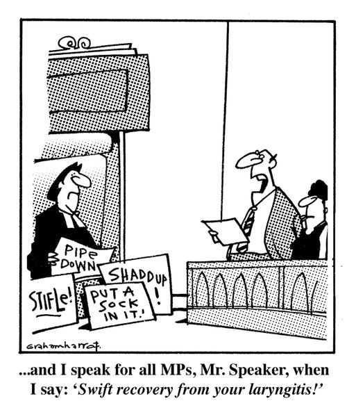 I speak for all MPs, Mr Speaker, when I say 'swift recovery from your laryngitis'.
