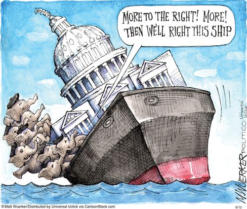 'More to the right! More! Then we'll right this ship.'