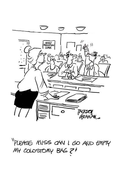 "Please, Miss, can I go empty my colostomy bag?"