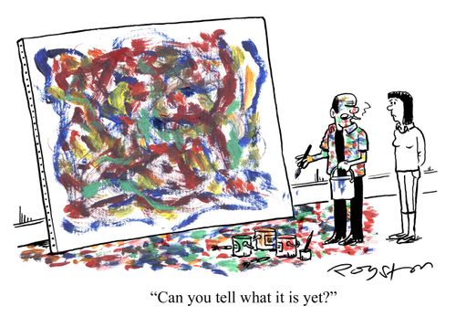 Abstract expressionist artist says: 'Can you tell what it is yet?'