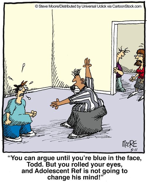 'You can argue until you're blue in the face, Todd. But you rolled your eyes, and Adolescent Ref is not going to change his mind!'