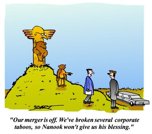 'Our merger is off. We've broken several corporate taboos, so Nanook won't give us his blessing.'