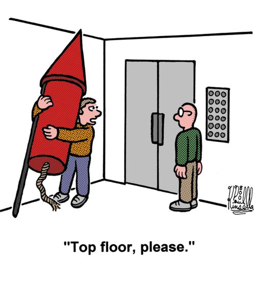 'Top floor, please.' 