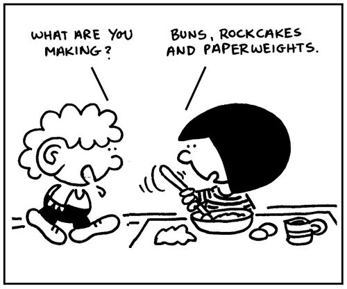 'Buns, rockcakes and paperweights.'