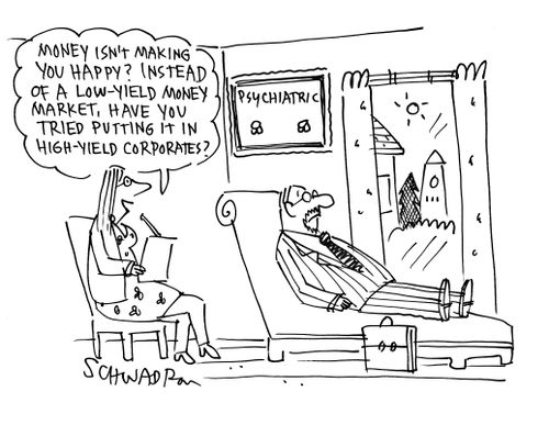 'Money isn't making you happy? Instead of a low-yield money market, have you tried putting it in high-yield corporates.'