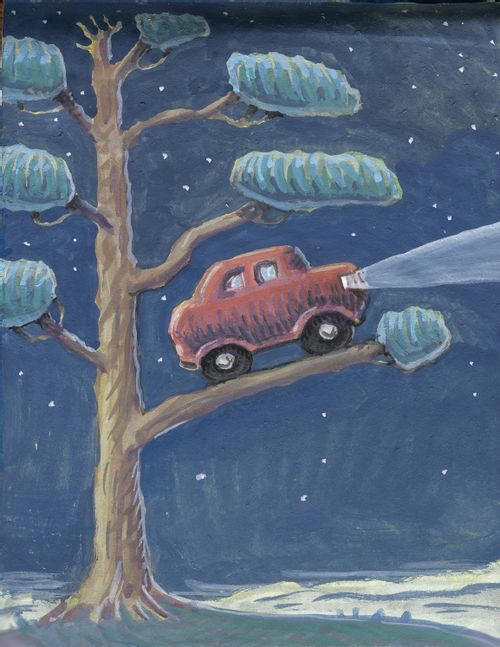 A car in a tree.