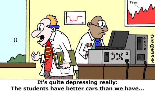 'It's quite depressing really: The students have better cars than we have...'