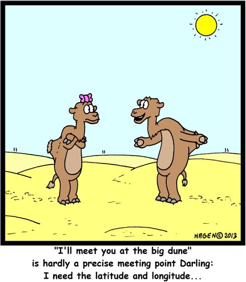 ''I'll meet you at the big dune' is hardly a precise meeting point Darling: I need the latitude and longitude...'