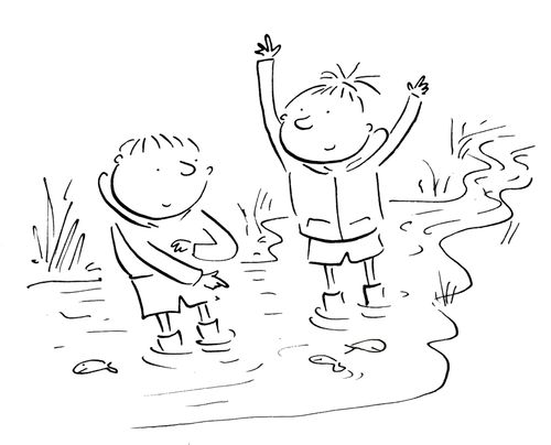 Playing in a stream.
