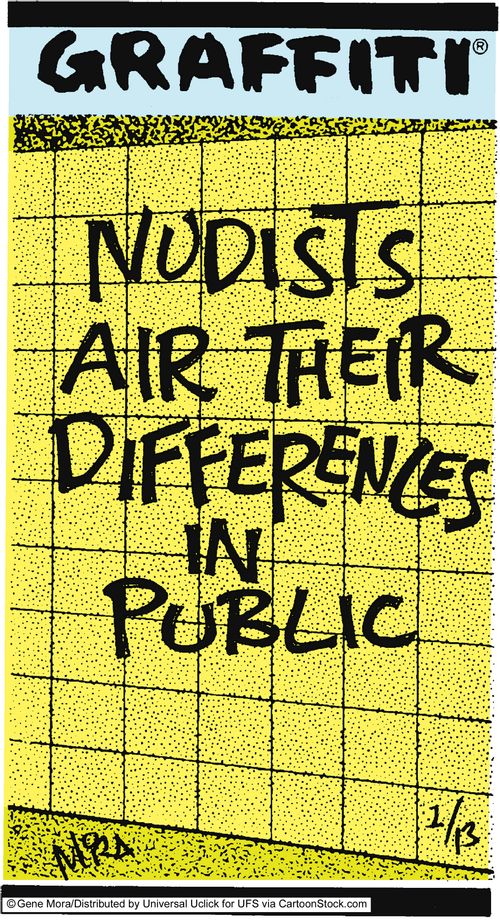 Nudists air their differences in public.