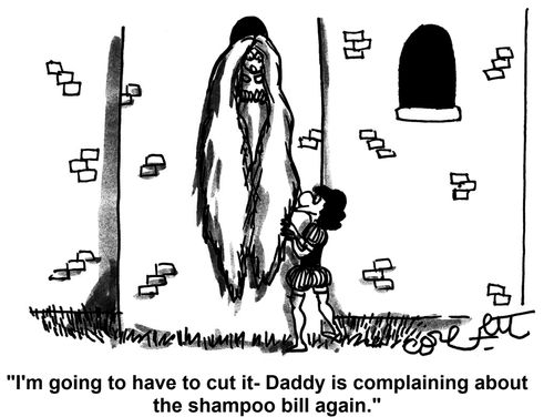 'I'm going to have to cut it - Daddy is complaining about the shampoo bill again.'