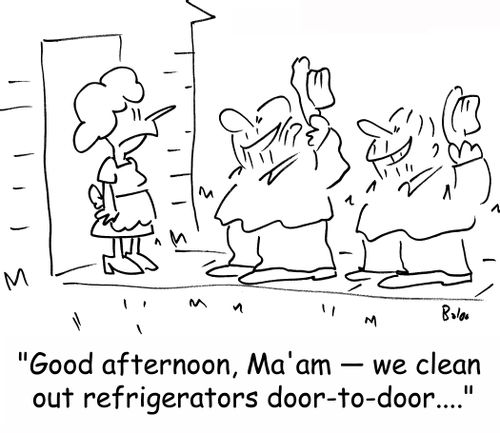 'Good afternoon, Ma'am -- we clean out refrigerators door-to-door....'