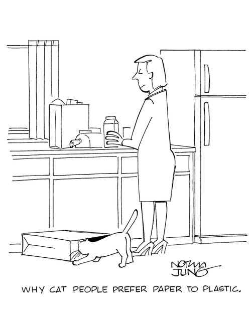 Why cat people prefer paper to plastic.