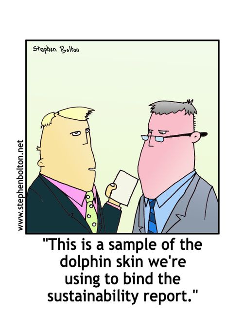'This is a sample of the dolphin skin we're using to bind the sustainability report.'