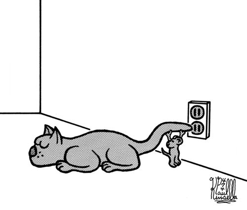 Cat and mouse with elecrtical outlet.