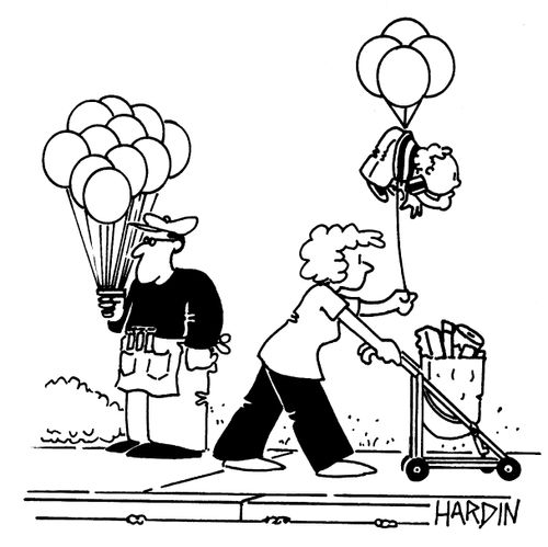 Mother with her child on a helium balloon.