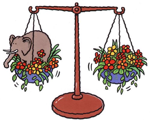 Elephant and flowers on scales.