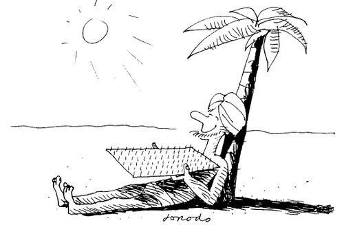 Indian using a mini bed of nail to reflex suns rays and get a sun tan