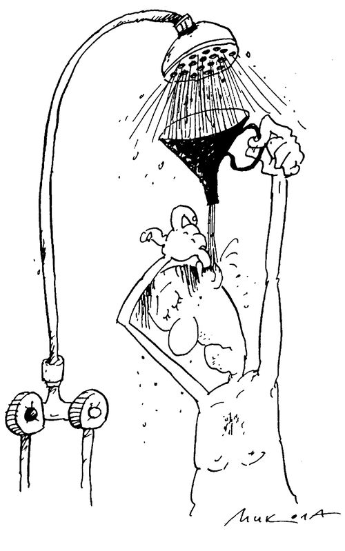 Man funneling the wide spray from his shower
