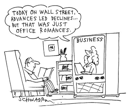 "Today on wall street, advances led declines...but that was just office romances."