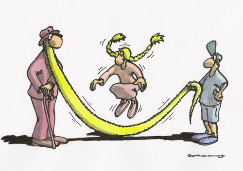 Skipping with a beard.