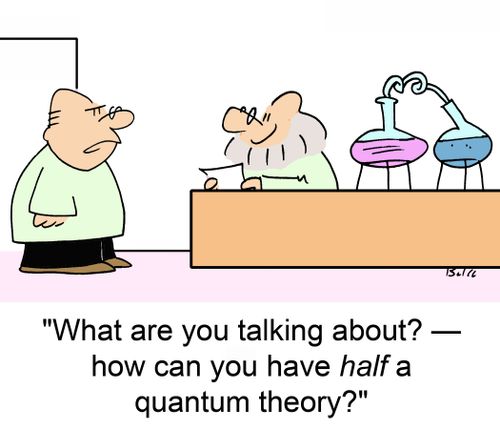 'What are you talking about? ? how can you have half a quantum theory?'