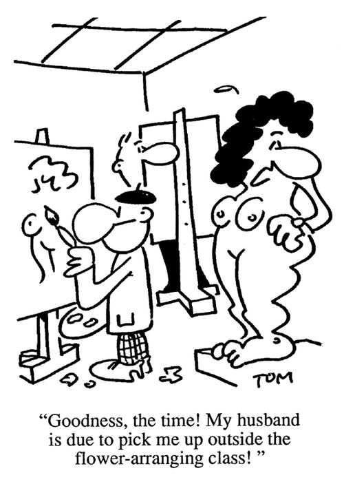 'Goodness, the time! My husband is due to pick me up outside the flower-arranging class!'