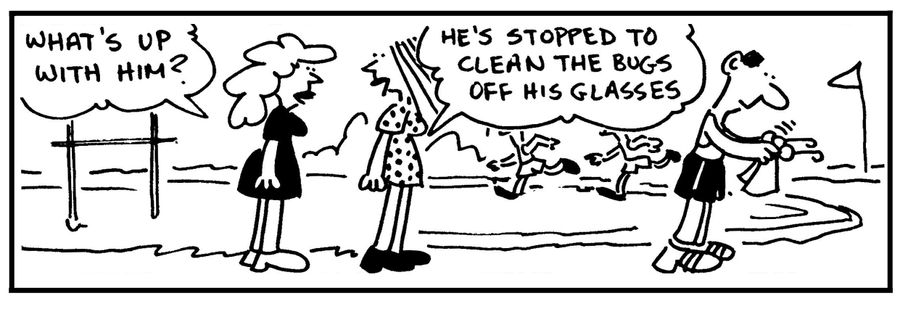 'He's stopped to clean the bugs off his glasses.'