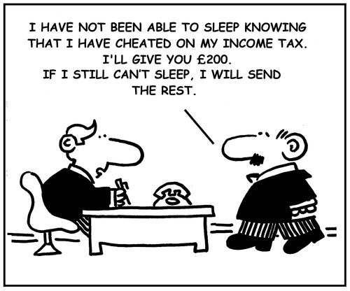'I have not been able to sleep knowing that I have cheated on my income tax. I'll give you £200. If I still can't sleep, I will send you the rest.'