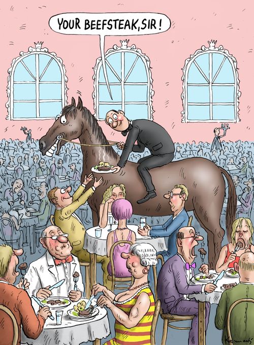Waiter on a horse.