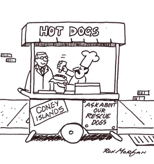 Hot dog vendor rescues dogs.