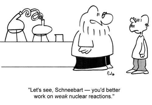'Let's see, Schneebart — you'd better work on weak nuclear reactions.'