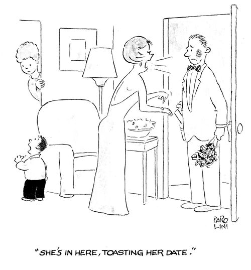 'She's in here, toasting her date.'