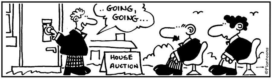 House auction. Door knocker is gavel 'Going, going.'