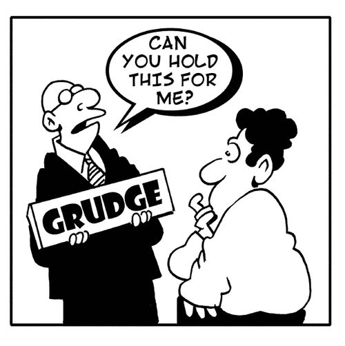 'Can you hold this for me?' (sign with 'Grudge' written on it).