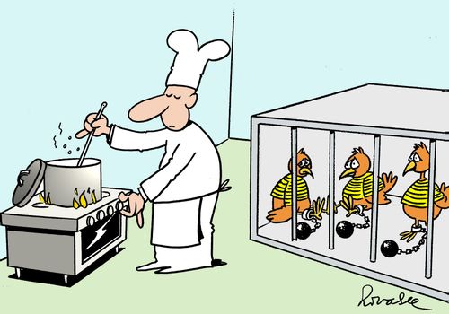 Chicken's in prison and about to be cooked