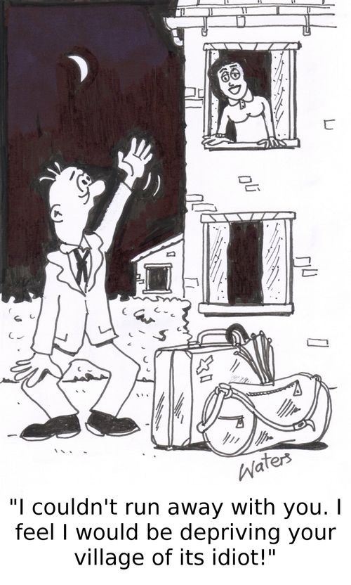 'I couldn't run away with you. I feel I would be depriving a village of its idiot!'