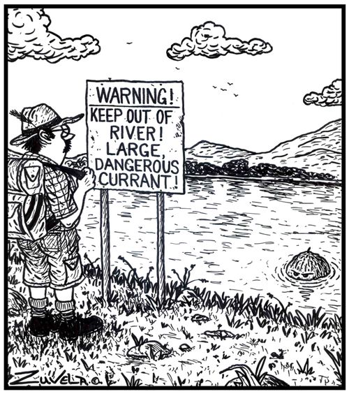 WARNING! Keep out of river! Large,dangerous currant! 
