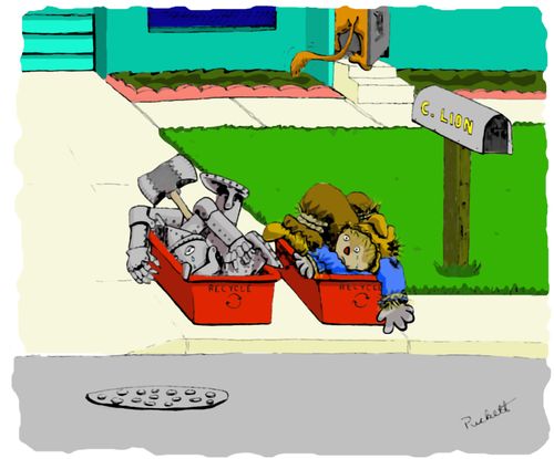 Cowardly lion put his friends on the curb...