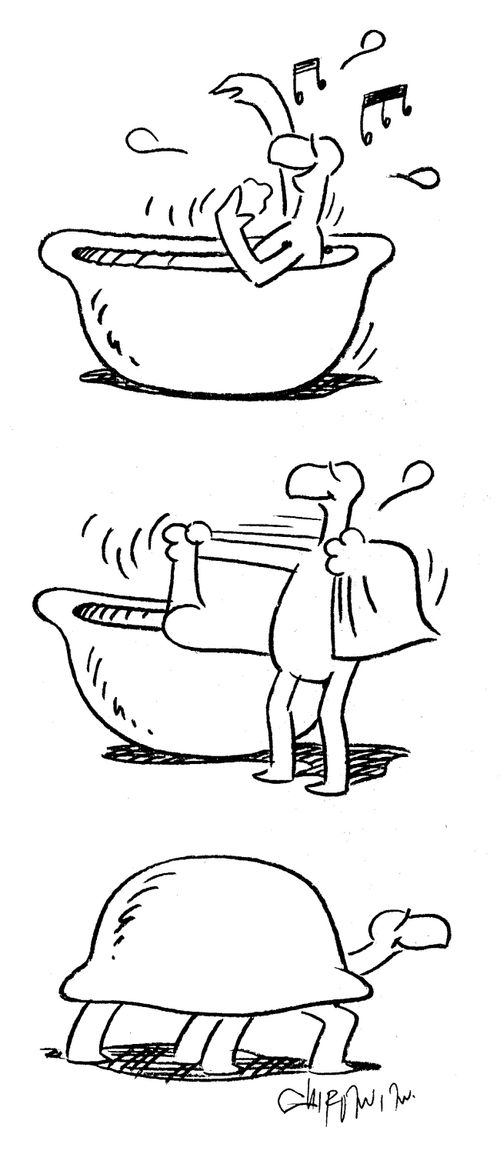 Tortoise taking a bath in his shell.