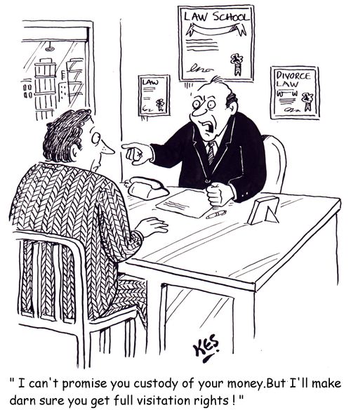 Dicorce lawyer: 'I can't promise you custody of your money. But I'll make darn sure you get full visitation rights!'