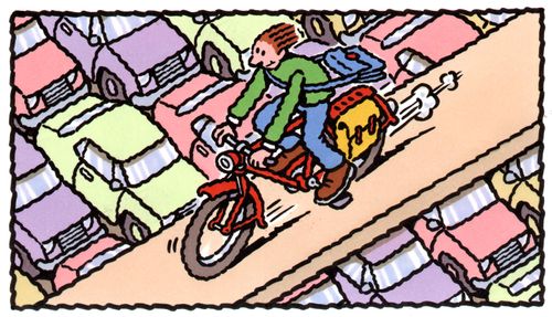 Cyclist avoiding traffic.