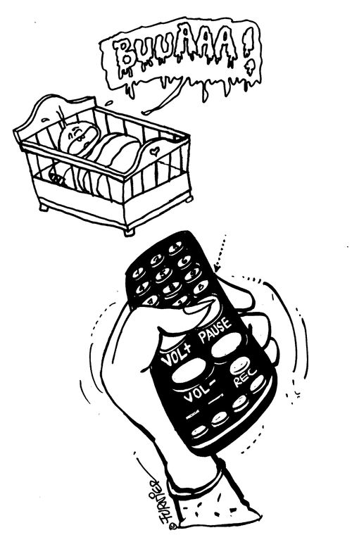 Baby crying in cot being put on 'pause' by Mum with a remote